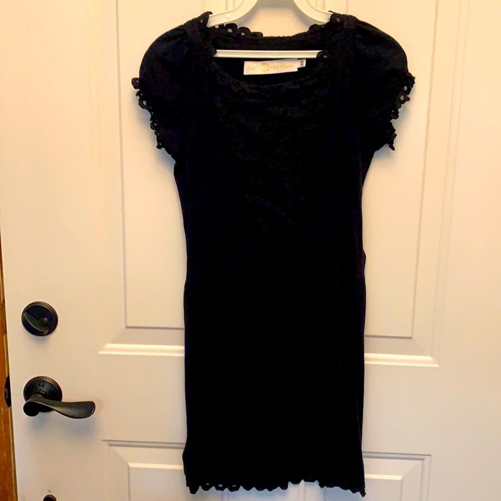 Black knit with eyelet lace accents dress XS  cute